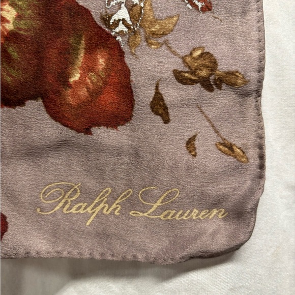 Vintage Ralph Lauren 100% silk scarf bronze-gold-rust-silver floral motif 21” - Picture 4 of 6